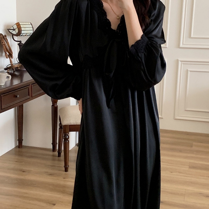 91家纺网 家纺一手货源 找家纺 妍景家居生活馆 2025新款冰丝蝴蝶结裙 黑色