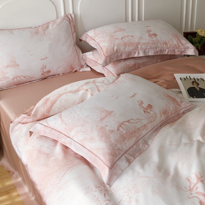 91家纺网 家纺一手货源 找家纺 金奇达2025新款【休闲午后】-轻氧水光莱赛尔四件套（标准号全网控价（折后券后）不低于258） 路易莎-粉