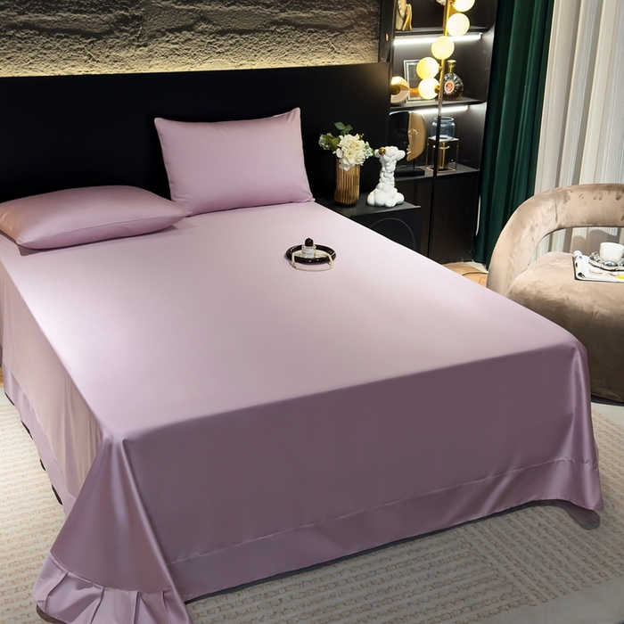 91家纺网 家纺一手货源 找家纺 氧家2025新款60支全棉贡缎纯色四件套 豆蔻紫