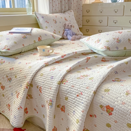 91家纺网 家纺一手货源 找家纺 857家居 2025新款针织双层纱床盖三件套 绿野仙踪