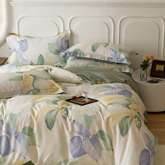 91家纺网 家纺一手货源 找家纺 金奇达2025新款【休闲午后】-轻氧水光莱赛尔四件套（标准号全网控价（折后券后）不低于258） 花悦吟兰