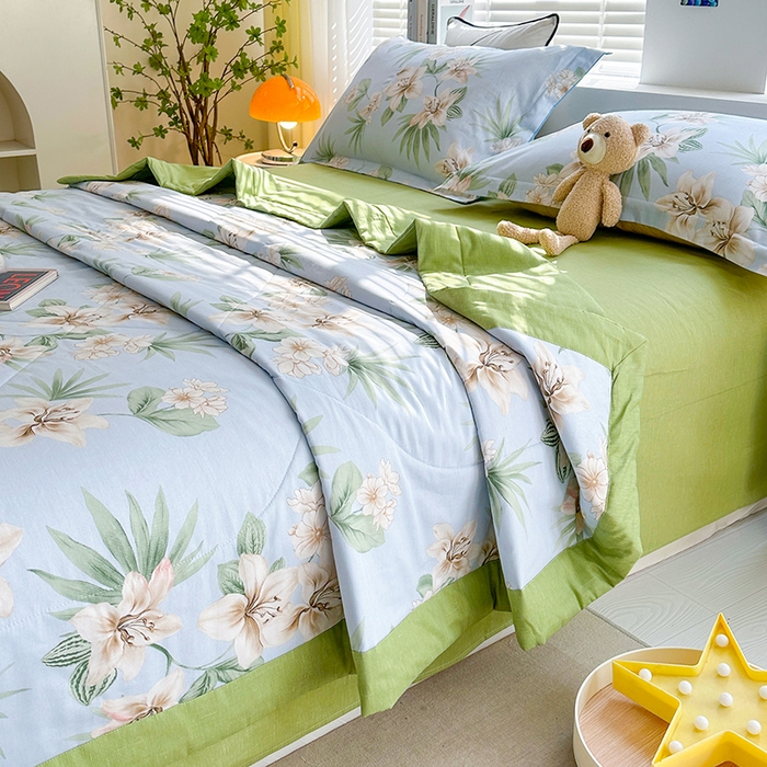 91家纺网 家纺一手货源 找家纺 欧夏家纺 2025新款里外全棉印花夏被100%新疆棉花 花涧水色