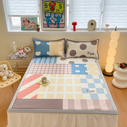 川悦生活 2025新款大版凉感冰丝席三件套 格语