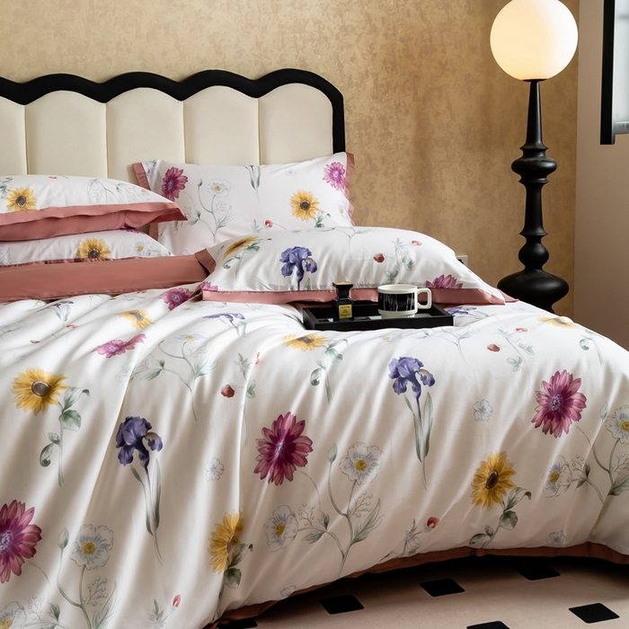 91家纺网 家纺一手货源 找家纺 金奇达2025新款【曼妙庄园】-轻氧水光天丝棉四件套（标准号全网控价（折后券后）不低于268） 知夏粉