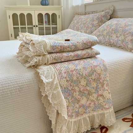 美优兰 2025全棉法式花边双层纱水洗棉花床盖三件套（提供买家秀） 如画