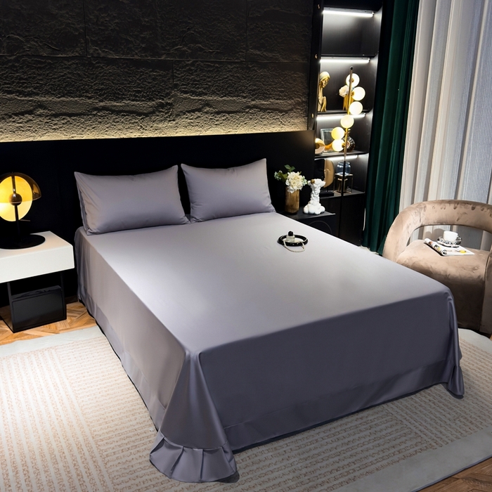 91家纺网 家纺一手货源 找家纺 氧家2025新款60支全棉贡缎纯色四件套 高级灰