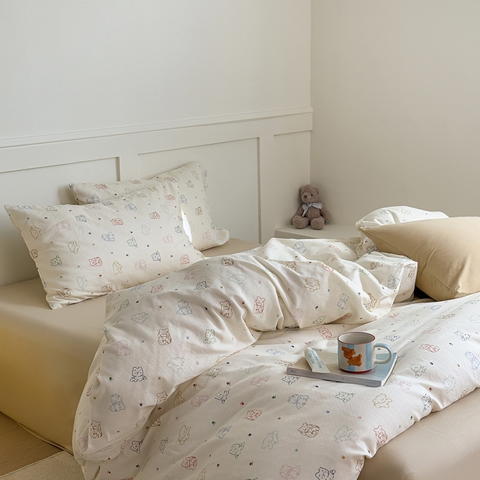 91家纺网 家纺一手货源 找家纺 2025新品全棉A类双层纱卡通风系列四件套 萌爪暖窝