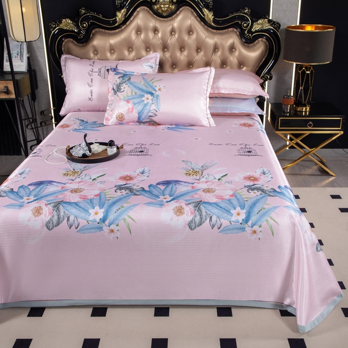 91家纺网 家纺一手货源 找家纺 肖恩毯业 2025新款印花斜纹冰丝席三件套 雏菊满野