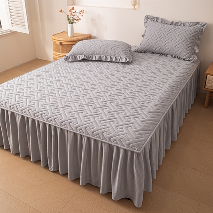 屹成家纺 2025新款水洗泡泡棉床裙三件套 浅灰