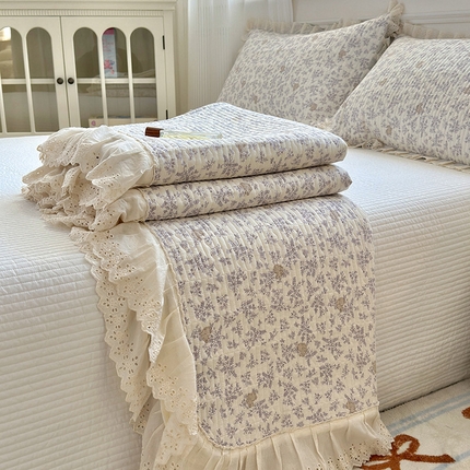 美优兰 2025全棉法式花边双层纱水洗棉花床盖三件套（提供买家秀） 南风