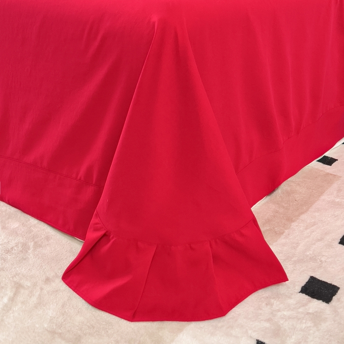 91家纺网 家纺一手货源 找家纺 曲之慕 2025新品四季款高端刺绣四件套简约可水洗轻奢纯色刺绣四件套 大麦大红