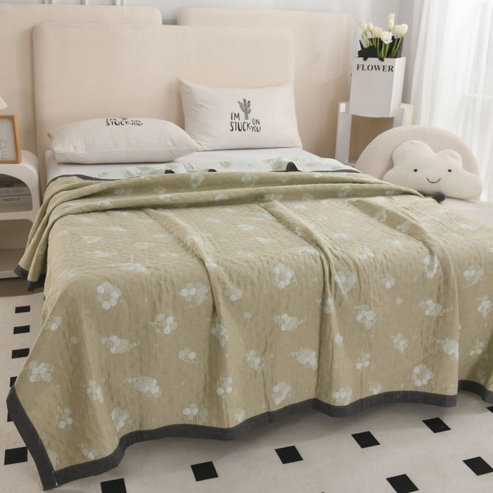 91家纺网 家纺一手货源 找家纺 九沐良品 2025新款A类全棉三层纱多功能毛巾被盖毯床单夏被 葡萄浅米