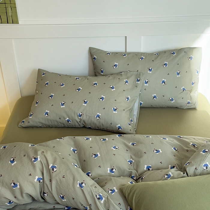 91家纺网 家纺一手货源 找家纺 2025新品全棉A类双层纱卡通风系列四件套 奶酪狗