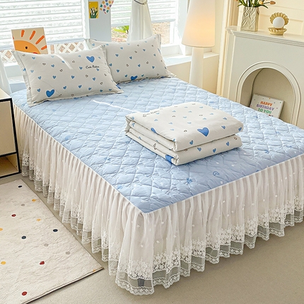 91家纺网 家纺一手货源 找家纺 提花大世界 2025直播爆款全棉活性印花夹棉床盖床裙花边四件套 美琳庄园-粉