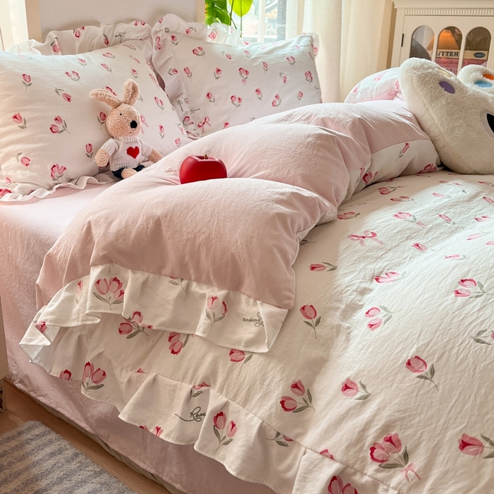 91家纺网 家纺一手货源 找家纺 雨帆家纺2025新款水洗棉印花四件套 爱的告白