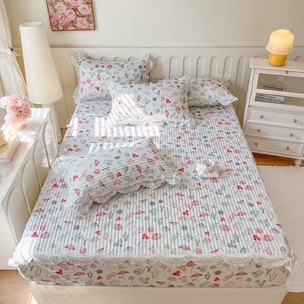 91家纺网 家纺一手货源 找家纺 麒豆豆 2025新款天丝印花床笠 蘑菇森林