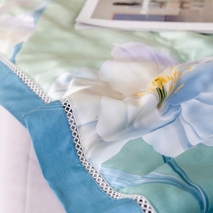 91家纺网 家纺一手货源 找家纺 棉生活家纺 2025新款春夏莫代尔天丝夏被 浮蕊绿