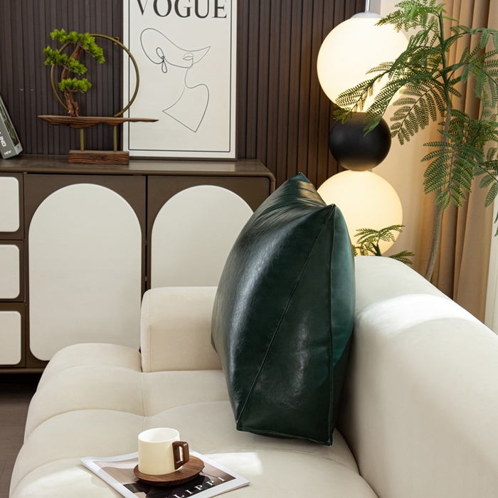 91家纺网 家纺一手货源 找家纺 沐沐家纺 2026新品油蜡皮靠背 墨绿色