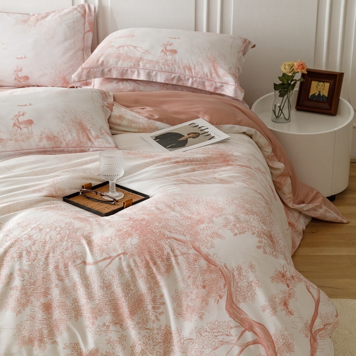 91家纺网 家纺一手货源 找家纺 金奇达2025新款【休闲午后】-轻氧水光莱赛尔四件套（标准号全网控价（折后券后）不低于258） 路易莎-粉