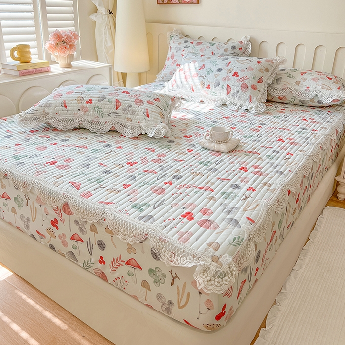 91家纺网 家纺一手货源 找家纺 麒豆豆 2025新款天丝印花床笠 蘑菇森林