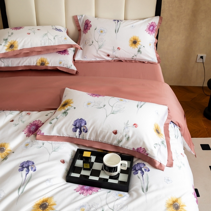 91家纺网 家纺一手货源 找家纺 金奇达2025新款【曼妙庄园】-轻氧水光天丝棉四件套（标准号全网控价（折后券后）不低于268） 知夏粉