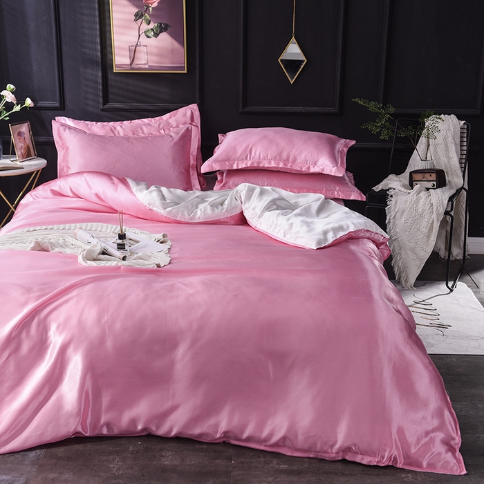 91家纺网 家纺一手货源 找家纺 经年 2025年特价款丝绸水洗冰丝四件套-四件套 直播爆款 粉色白