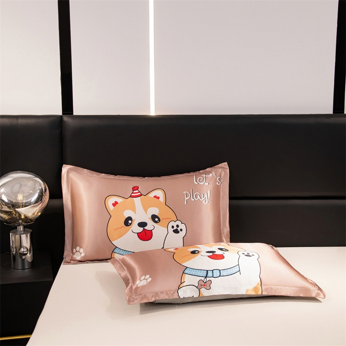 91家纺网 家纺一手货源 找家纺 圣比熊 2025新款可水洗冰丝卡通枕套宿舍48x74cm单人凉爽枕头套 可爱汪