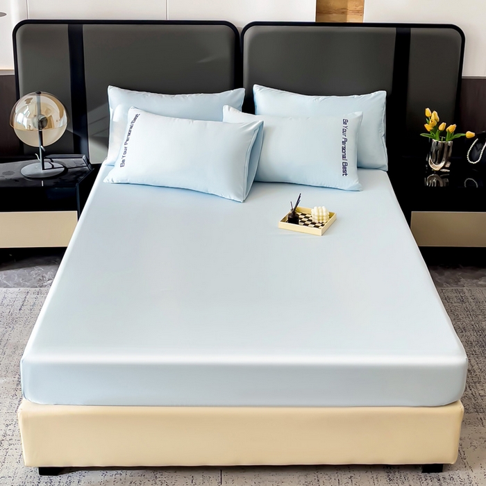 91家纺网 家纺一手货源 找家纺 纽缦家纺 2025新款纯色提花冰丝系列床笠单件-单床笠 复古蓝