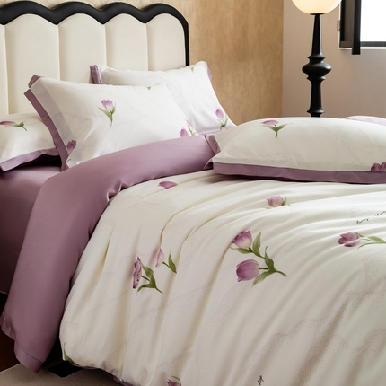 金奇达2025新款【曼妙庄园】-轻氧水光天丝棉四件套（标准号全网控价（折后券后）不低于268） 玫瑰花语-魅紫