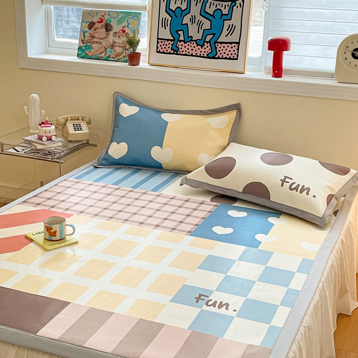 91家纺网 家纺一手货源 找家纺 川悦生活 2025新款大版凉感冰丝席三件套 格语