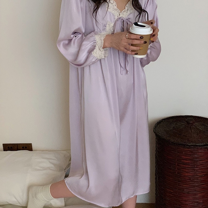 91家纺网 家纺一手货源 找家纺 妍景家居生活馆 2025新款冰丝蝴蝶结裙 紫色