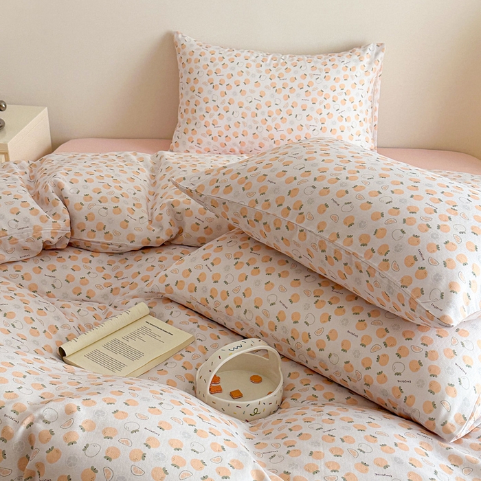 91家纺网 家纺一手货源 找家纺 塞纳 2026新款.全棉有氧双层纱四件套-场景二-大橘大利-桔