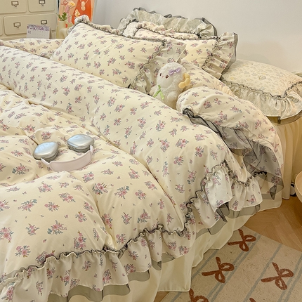 91家纺网 家纺一手货源 找家纺 （总）眠帛家居 2025新款A类皱皱纱蕾丝花边四件套