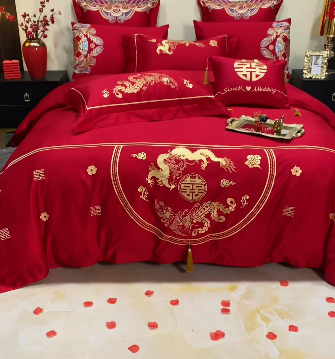 91家纺网 家纺一手货源 找家纺 甜咪咪婚庆 2025新款纯棉全棉面料刺绣结婚 婚庆 四件套 多件套  小红书推荐热款 锦绣