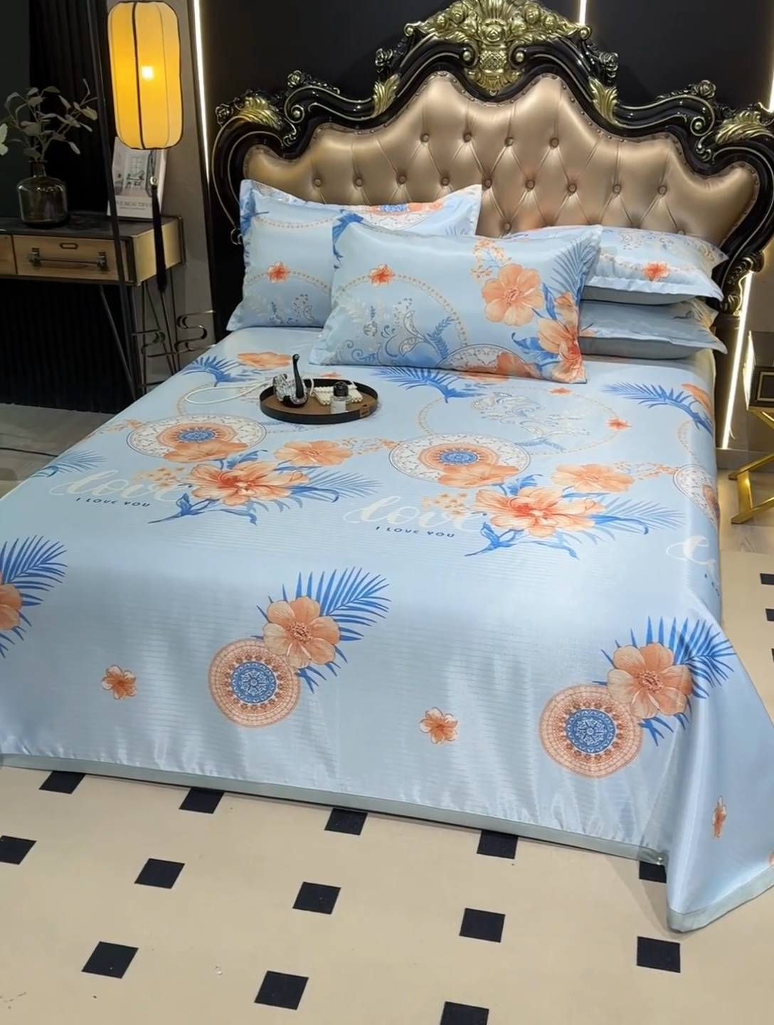 91家纺网 家纺一手货源 找家纺 肖恩毯业 2025新款印花斜纹冰丝席三件套 青柠之夏