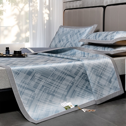 小牛席业 2025新款简单生活-清凉冰丝席系列凉席藤席冰藤席冰丝席竹席空调席草席乳胶席豆豆席三件套 蓝色