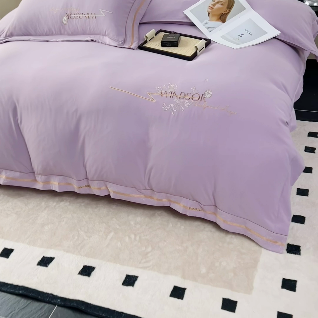 91家纺网 家纺一手货源 找家纺 （总）曲之慕 2025新品四季款高端刺绣四件套简约可水洗轻奢纯色刺绣四件套--蒂尔