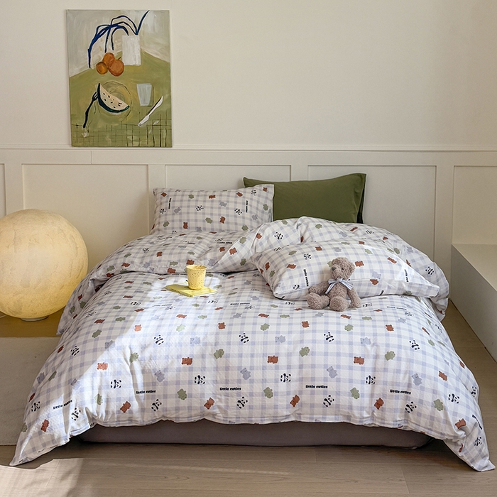 91家纺网 家纺一手货源 找家纺 2025新品全棉A类双层纱卡通风系列四件套 蛙蛙熊