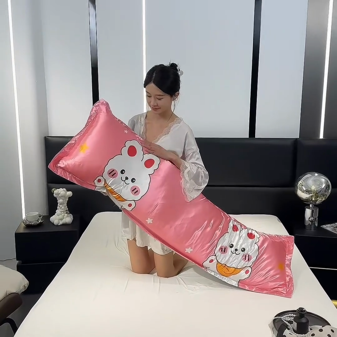 91家纺网 家纺一手货源 找家纺 梦舒羽 2025新款可水洗冰丝双人枕套凉爽情侣枕头套枕芯套 乖萌兔