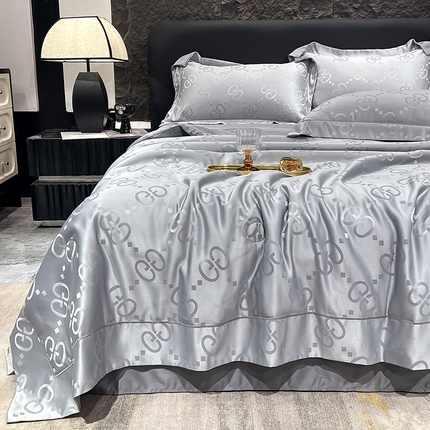 经年 2025年水洗真丝冰丝天丝提花夏被四件套 洛克系列 洛克-爵士灰夏被