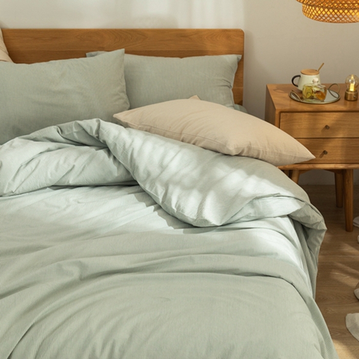 91家纺网 家纺一手货源 找家纺 玖弘家居 2025新款水洗棉单被套 绿密条