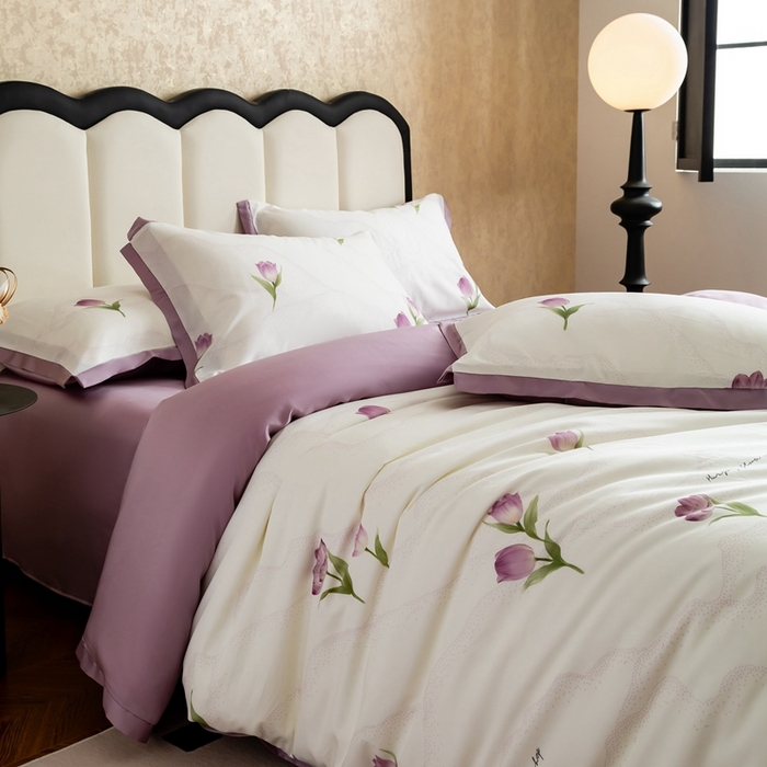 91家纺网 家纺一手货源 找家纺 金奇达2025新款【曼妙庄园】-轻氧水光天丝棉四件套（标准号全网控价（折后券后）不低于268） 玫瑰花语-魅紫
