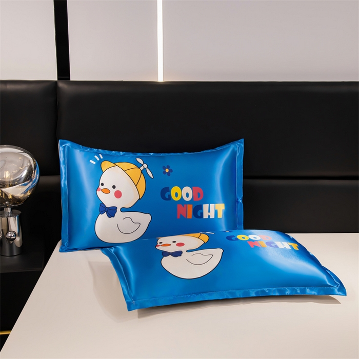 91家纺网 家纺一手货源 找家纺 梦舒羽 2025新款可水洗冰丝卡通枕套宿舍48x74cm单人凉爽枕头套 萌小鸭