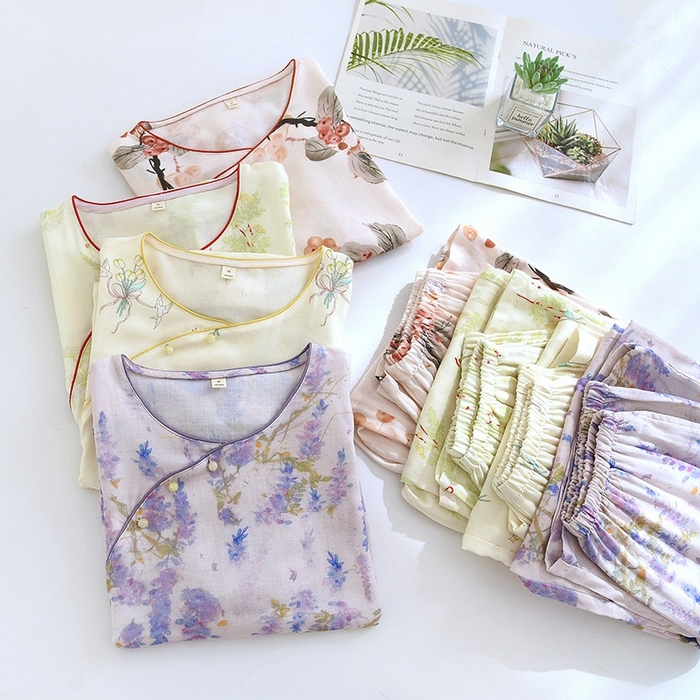 91家纺网 家纺一手货源 找家纺 洛兰沙家居馆【只代发】【只代发】 2025新款国风竹纤维鸟语花香春夏女睡衣大码长袖长裤自带凉感休闲套装 ls1306