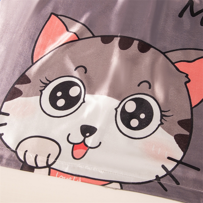 91家纺网 家纺一手货源 找家纺 梦舒羽 2025新款可水洗冰丝双人枕套凉爽情侣枕头套枕芯套 招财小猫