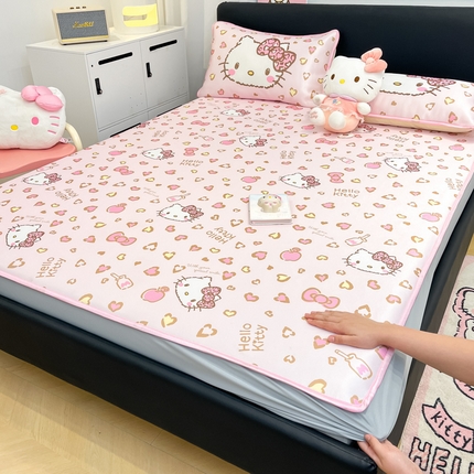 暮思家居 2025新款三丽鸥正版授权数码印花A类可机洗1200D冰丝凉席三件套床笠款系列 床笠款-凯蒂乐园