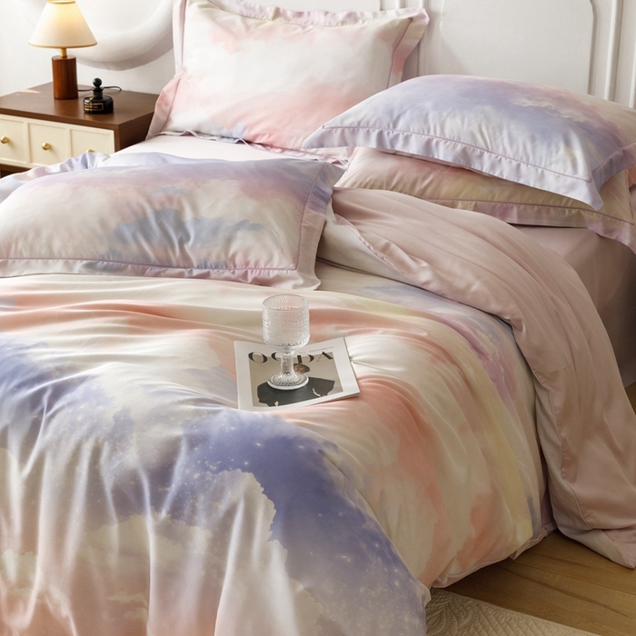 91家纺网 家纺一手货源 找家纺 金奇达2025新款【休闲午后】-轻氧水光莱赛尔四件套（标准号全网控价（折后券后）不低于258） 梦幻云彩