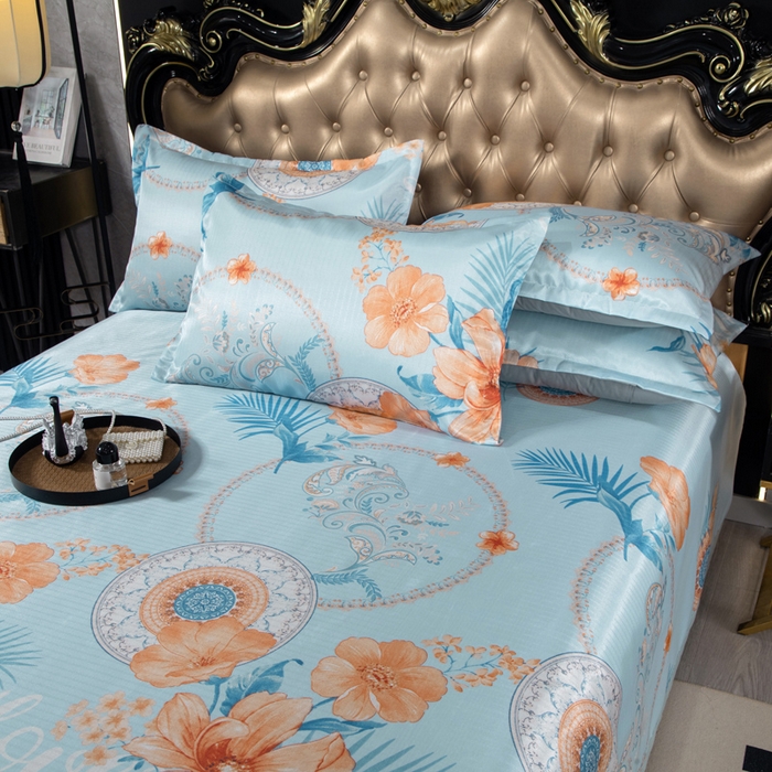 91家纺网 家纺一手货源 找家纺 肖恩毯业 2025新款印花斜纹冰丝席三件套 青柠之夏