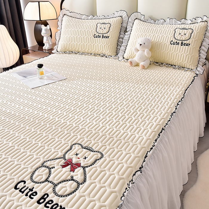 91家纺网 家纺一手货源 找家纺 炫拼家纺 2025新款coco熊床裙款乳胶凉席 coco熊-玉石白