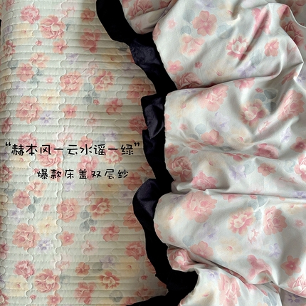 91家纺网 家纺一手货源 找家纺 （总）富米莱（原臻工厂）2025新款A类针织双层纱赫本风床盖四件套